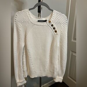 LAUREN RALPH LAUREN Knit White Sweater, Shoulder buttons gold tone size Medium
